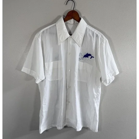 Vtg Fishing Shirt Men Large L Embroidered Marlin Swordfish Short Sleeve Button - Picture 3 of 9